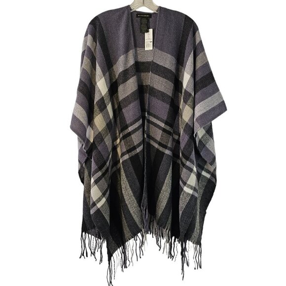 Banana Republic Cashmere Knit Karen Purple Plaid Poncho Wrap Poly Womens OS NWT - Picture 3 of 8